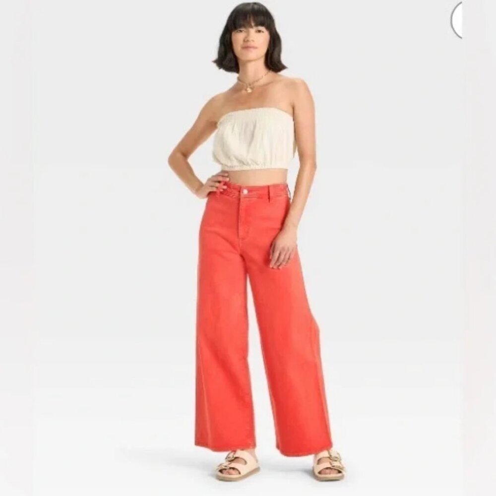 Universal Thread High-Rise Sailor Wide Leg Comfort Stretch Ankle Jeans Red - Picture 13 of 13
